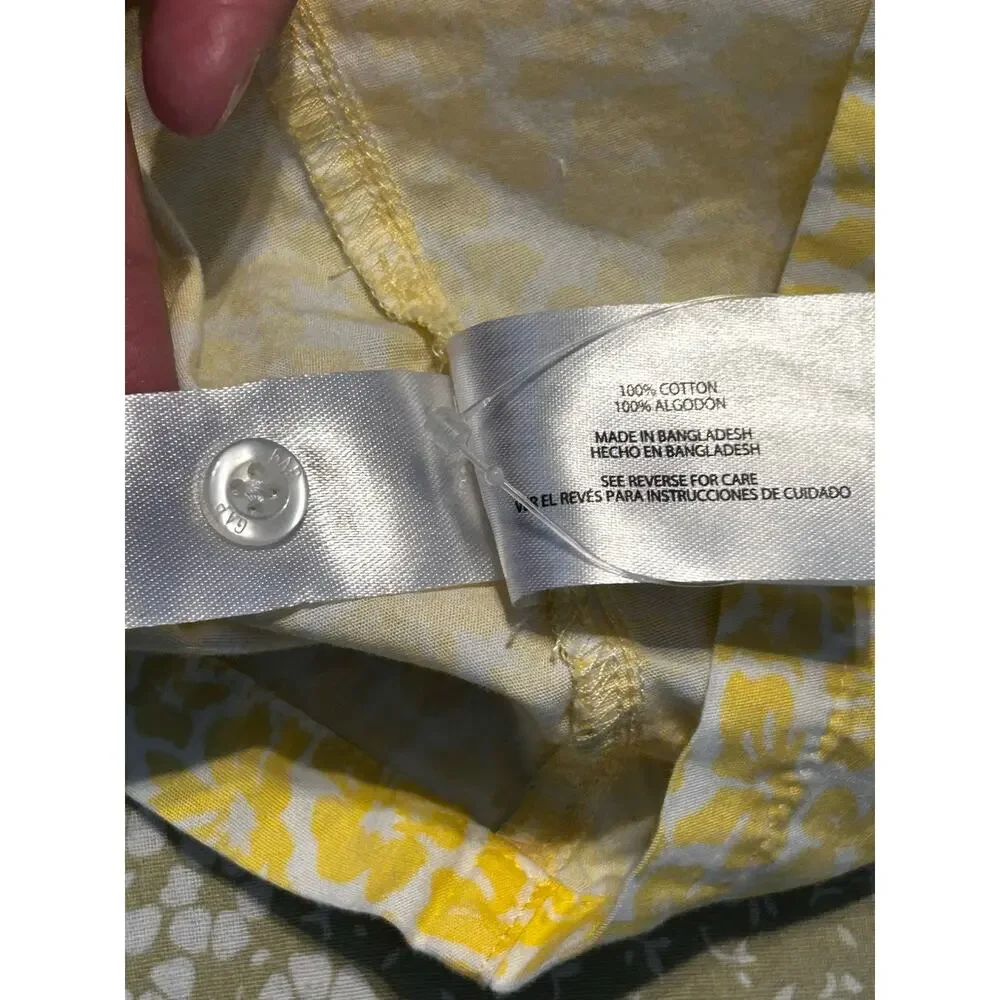GAP Yellow Floral 2 Piece Pajama Set Womens L Cotton Button Up Top Shorts - Picture 8 of 8